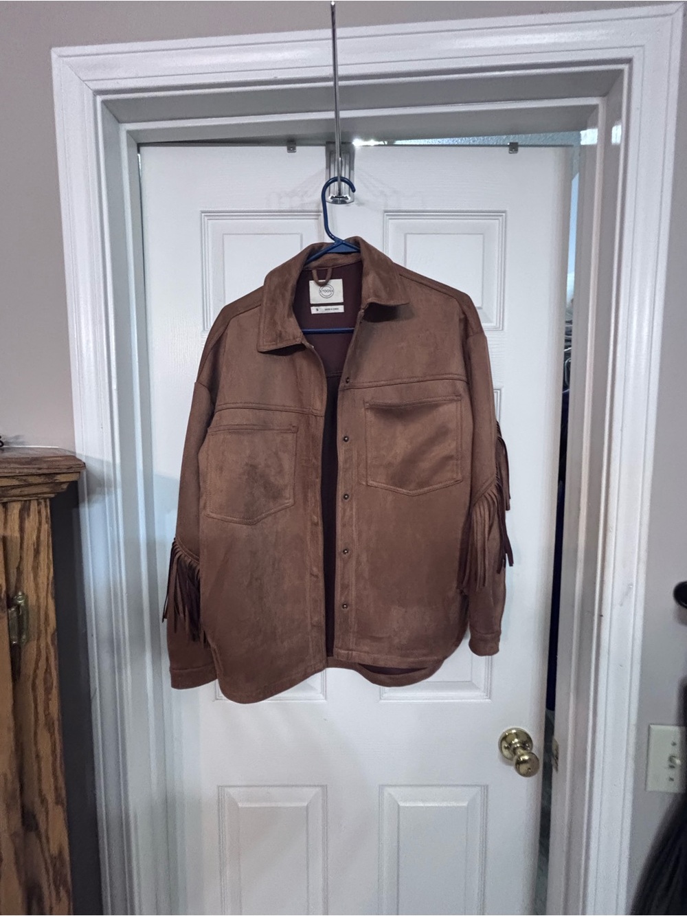 Fringe Suede Overshirt Jacket - Brown